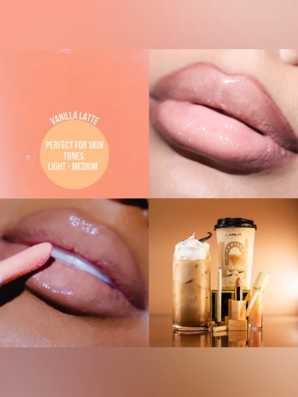 Glamlite Vanilla Latte Lip Kit, Gloss, Lipstick, and Lip Liner Set